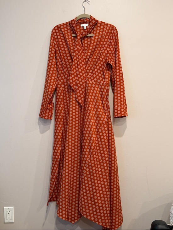 Topshop Dresses & Skirts - Topshop Horse Coin Print Long Sleeve Asymmetric Midi Dress Rust Orange Size 10
